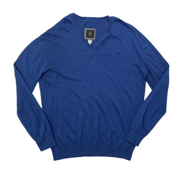 G-Star Raw Sweater Mens Extra Large Regatta Blue Berlow V Neck Knit Long Sleeve - Picture 1 of 15